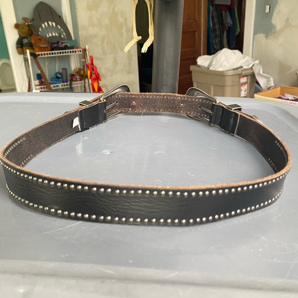 Double Buckle Cowgirl American Eagle Black Leather Belt 38” Long - Picture 5 of 8